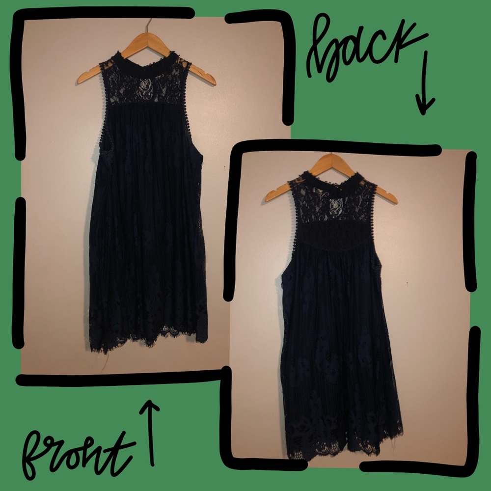 CLASSY NAVY LACE OVERLAY DRESS